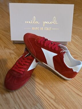 Mila Paoli Red Leather Athletic Sneakers